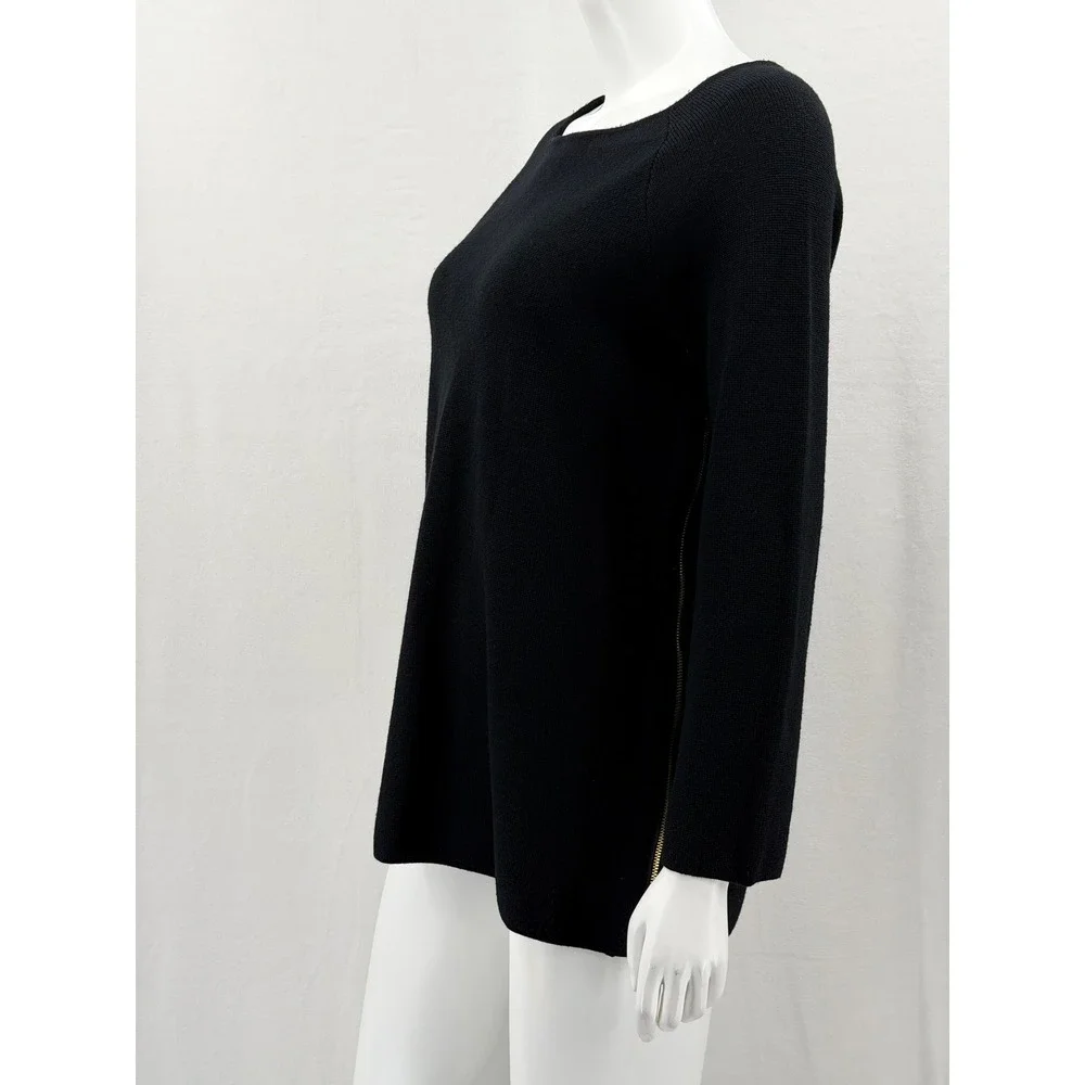 Tory Burch Sweater Women Medium Black Merino Wool Boat Neck Knit Staple Designer
